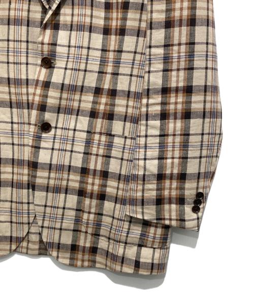 BEAMS F（ビームスエフ）BEAMS F (ビームスエフ)  EASY MARZOTTO リネンチェックテーラードジャケット　21-16-0177-015 ブラウン サイズ:50の古着・服飾アイテム