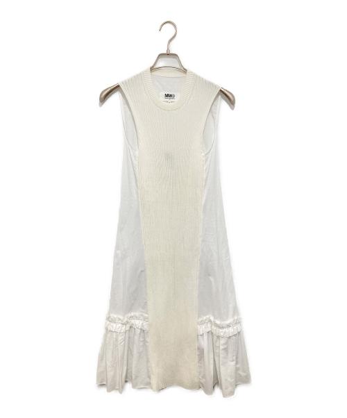 MM6 Maison Margiela（エムエムシックスメゾンマルジェラ）MM6 Maison Margiela (エムエムシックスメゾンマルジェラ) 異素材 リブニット ワンピース S32CU0123 S52728 ホワイト サイズ:36の古着・服飾アイテム