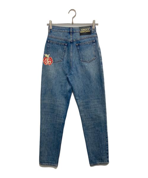 GUCCI（グッチ）GUCCI (グッチ) グッチ レ ポム GG ジーンズ　パッチデザインデニムパンツ　502802 インディゴ サイズ:SIZE 22の古着・服飾アイテム