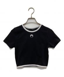MARINE SERRE（マリーンセル）の古着「MOON LOGO JERSEY SROPPED TOP」｜ブラック