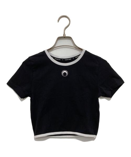 MARINE SERRE（マリーンセル）marine serre (マリーンセル) MOON LOGO JERSEY SROPPED TOP ブラック サイズ:Sの古着・服飾アイテム