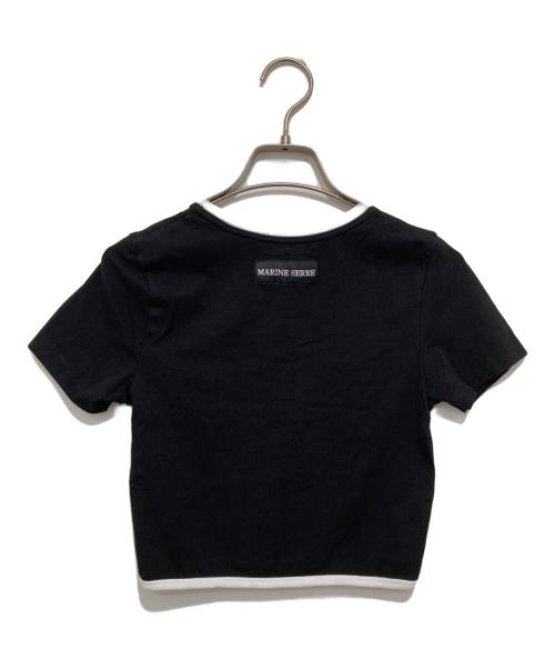 MARINE SERRE（マリーンセル）marine serre (マリーンセル) MOON LOGO JERSEY SROPPED TOP ブラック サイズ:Sの古着・服飾アイテム