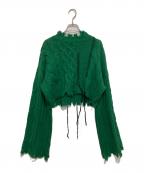 IRENEアイレネ）の古着「Mix Cable Cropped Knit ミックス ケーブル クロップド ニット 24A81005」｜グリーン
