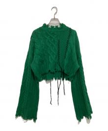 IRENE（アイレネ）の古着「Mix Cable Cropped Knit ミックス ケーブル クロップド ニット 24A81005」｜グリーン