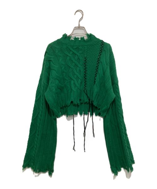 IRENE（アイレネ）IRENE (アイレネ) Mix Cable Cropped Knit ミックス ケーブル クロップド ニット 24A81005 グリーン サイズ:36の古着・服飾アイテム