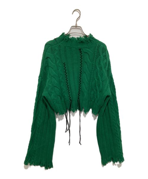IRENE（アイレネ）IRENE (アイレネ) Mix Cable Cropped Knit ミックス ケーブル クロップド ニット 24A81005 グリーン サイズ:36の古着・服飾アイテム