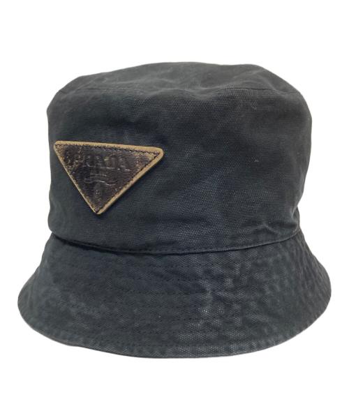 PRADA（プラダ）PRADA (プラダ) ヴィンテージ加工ロゴコットンバケットハット / 2HC137 157N ブラック サイズ:Lの古着・服飾アイテム