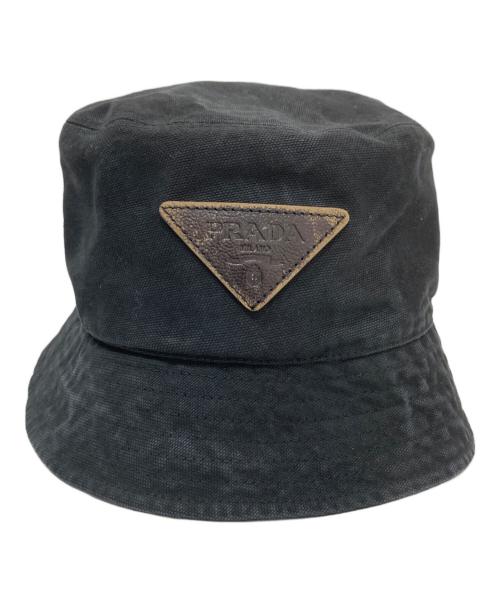 PRADA（プラダ）PRADA (プラダ) ヴィンテージ加工ロゴコットンバケットハット / 2HC137 157N ブラック サイズ:Lの古着・服飾アイテム