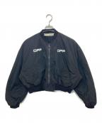 OFFWHITEオフホワイト）の古着「Cropped Varsity Bomber Jacket（クロップドヴァ―シティボンバージャケット） MA-1　OWEA200R20H14094」｜ブラック