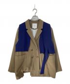 UN3D.アンスリード）の古着「KNIT DOCKING JK（ニットドッキングジャケット）テーラードジャケット　522250102401-01」｜ベージュ×ブルー