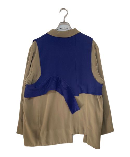UN3D.（アンスリード）UN3D. (アンスリード) KNIT DOCKING JK（ニットドッキングジャケット）テーラードジャケット　522250102401-01 ベージュ×ブルー サイズ:38の古着・服飾アイテム