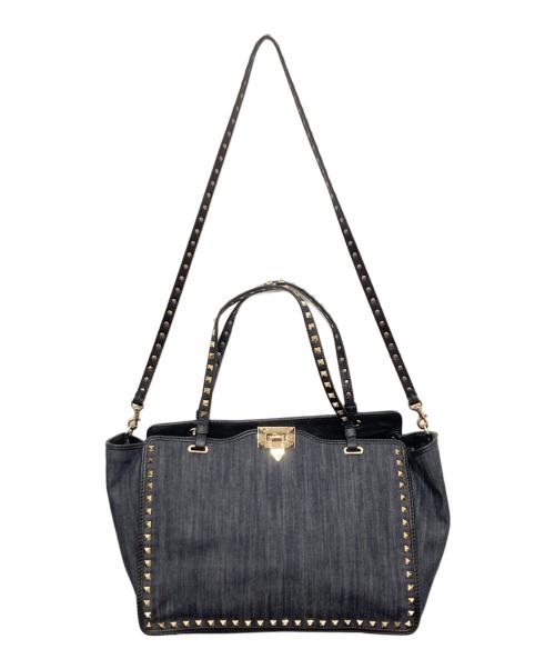 VALENTINO GARAVANI（ヴァレンティノ・ガラヴァーニ）VALENTINO GARAVANI (ヴァレンティノ・ガラヴァーニ) デニム ロックスタッズ2WAYバッグ ショルダー付きハンドバッグ インディゴの古着・服飾アイテム