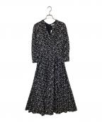 MARIHAマリハ）の古着「マドモアゼルのドレス　花柄　総柄プリントドレス　カシュクールワンピース」｜ブラック