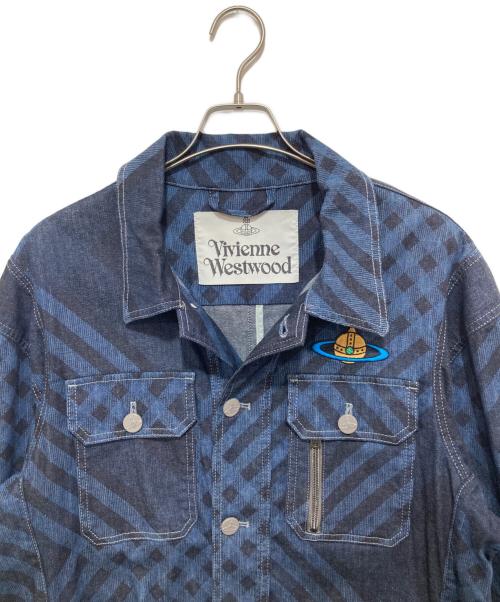 Vivienne Westwood（ヴィヴィアンウエストウッド）Vivienne Westwood (ヴィヴィアンウエストウッド) COLLARED STRIPPED JACKET　DENIM JACKET デニムジャケット　28010008 W00ME インディゴ サイズ:XLの古着・服飾アイテム