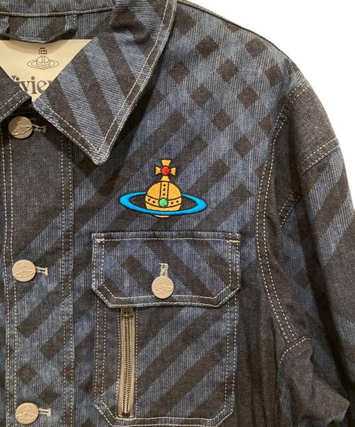 Vivienne Westwood（ヴィヴィアンウエストウッド）Vivienne Westwood (ヴィヴィアンウエストウッド) COLLARED STRIPPED JACKET　DENIM JACKET デニムジャケット　28010008 W00ME インディゴ サイズ:XLの古着・服飾アイテム