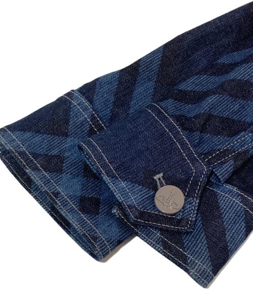 Vivienne Westwood（ヴィヴィアンウエストウッド）Vivienne Westwood (ヴィヴィアンウエストウッド) COLLARED STRIPPED JACKET　DENIM JACKET デニムジャケット　28010008 W00ME インディゴ サイズ:XLの古着・服飾アイテム