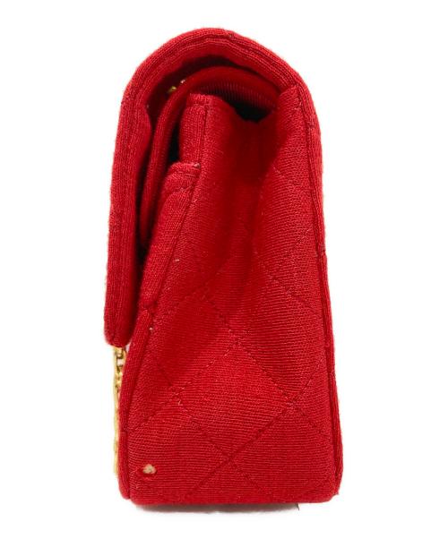 CHANEL（シャネル）CHANEL (シャネル) コットンダブルフラップチェーンショルダーバッグ レッドの古着・服飾アイテム