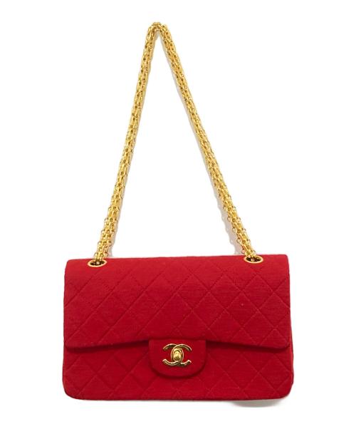 CHANEL（シャネル）CHANEL (シャネル) コットンダブルフラップチェーンショルダーバッグ レッドの古着・服飾アイテム