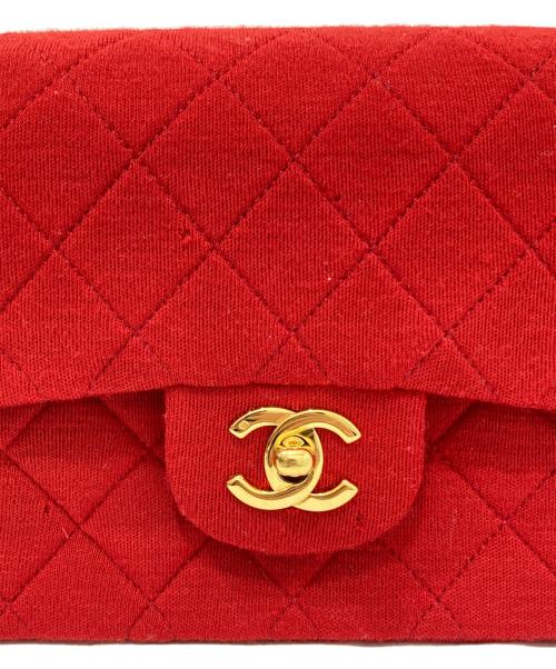 CHANEL（シャネル）CHANEL (シャネル) コットンダブルフラップチェーンショルダーバッグ レッドの古着・服飾アイテム