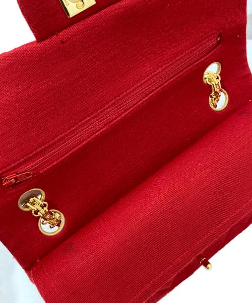 CHANEL（シャネル）CHANEL (シャネル) コットンダブルフラップチェーンショルダーバッグ レッドの古着・服飾アイテム