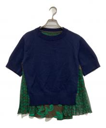 sacai（サカイ）の古着「Floral Print Docking Knit Blouse」｜ネイビー
