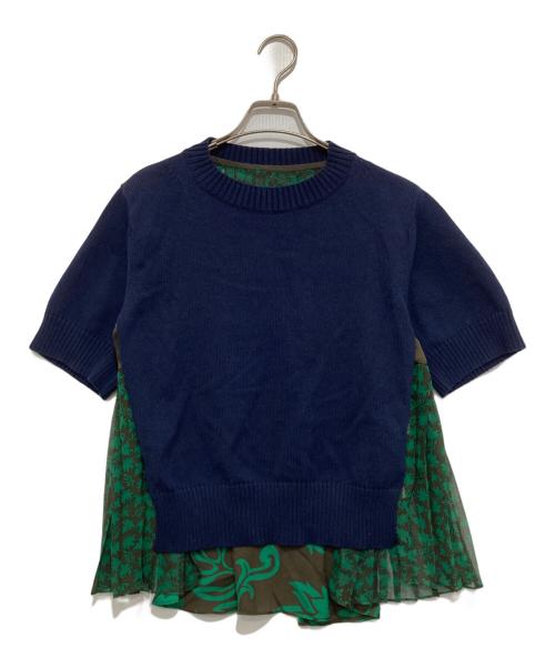 sacai（サカイ）sacai (サカイ) Floral Print Docking Knit Blouse ネイビー サイズ:1の古着・服飾アイテム