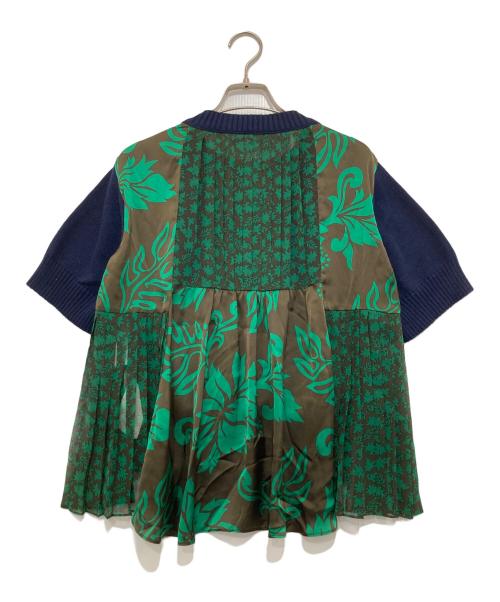 sacai（サカイ）sacai (サカイ) Floral Print Docking Knit Blouse ネイビー サイズ:1の古着・服飾アイテム