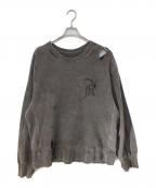ANCELLMアンセルム）の古着「CRASH SWEAT SHIRT　ダメージ加工　ロゴプリントスウェット　ANC-CT43」｜ブラウン