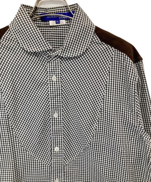 COMME des GARCONS JUNYA WATANABE MAN（コム デ ギャルソン ジュンヤ ワタナベ マン）COMME des GARCONS JUNYA WATANABE MAN エルボーパッチ　切替ギンガムチェックシャツ CHECK SHIRTS　AZ-T026　AD2005 ホワイト サイズ:XLの古着・服飾アイテム