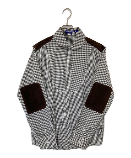 COMME des GARCONS JUNYA WATANABE MAN（コム デ ギャルソン ジュンヤ ワタナベ マン）COMME des GARCONS JUNYA WATANABE MAN エルボーパッチ　切替ギンガムチェックシャツ CHECK SHIRTS　AZ-T026　AD2005 ホワイト サイズ:XLの古着・服飾アイテム