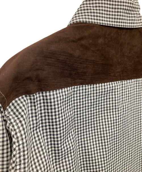 COMME des GARCONS JUNYA WATANABE MAN（コム デ ギャルソン ジュンヤ ワタナベ マン）COMME des GARCONS JUNYA WATANABE MAN エルボーパッチ　切替ギンガムチェックシャツ CHECK SHIRTS　AZ-T026　AD2005 ホワイト サイズ:XLの古着・服飾アイテム