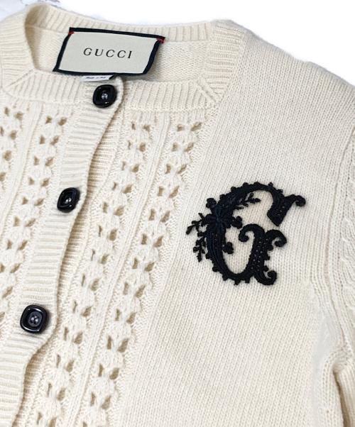 GUCCI（グッチ）GUCCI (グッチ) Gエンブロイド スクエアネックカーディガン　642067 XKBKC アイボリー サイズ:XXSの古着・服飾アイテム