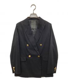 Noble（ノーブル）の古着「麻ストレッチピークドラペルダブルジャケット　テーラードジャケット」｜ブラック