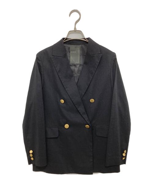 Noble（ノーブル）Noble (ノーブル) 麻ストレッチピークドラペルダブルジャケット　テーラードジャケット ブラック サイズ:34の古着・服飾アイテム