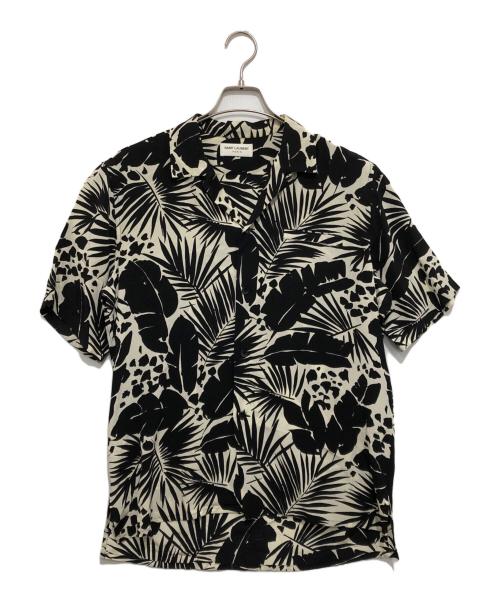 Saint Laurent Paris（サンローランパリ）Saint Laurent Paris (サンローランパリ) SILK JUNGLE PALM PRINT S/S SHIRT ブラック サイズ:38の古着・服飾アイテム