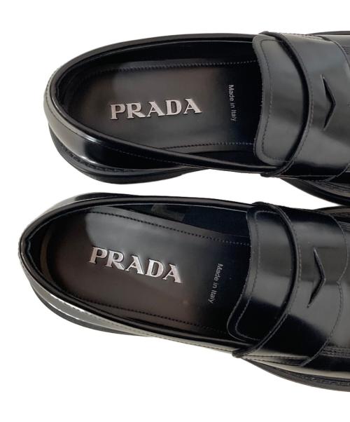 PRADA（プラダ）PRADA (プラダ) Brushed Leather Loafers(ブラッシュドレザーローファー) 2DG149 ブラック サイズ:8 1/2の古着・服飾アイテム