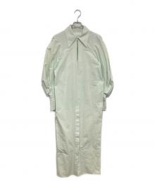 Mame Kurogouchi（マメクロゴウチ）の古着「Cotton Silk Broad Basket Motif Shirt Dress　MM23SS-DR047」｜グリーン