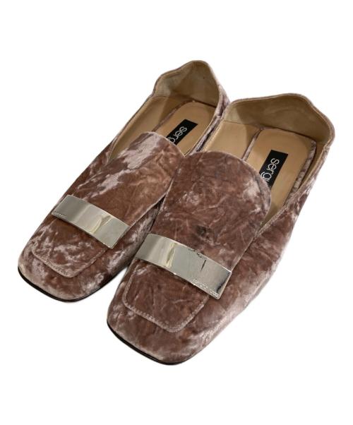 sergio rossi（セルジオロッシ）sergio rossi (セルジオロッシ) ベロアスクエアトゥフラットシューズ 	A77990 ブラウン サイズ:35 1/2の古着・服飾アイテム