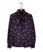 Loulou Willoughbyルルウィルビー）の古着「デシンハートプリントボウタイブラウス 21252013250」｜ネイビー