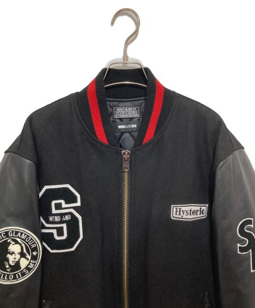 WIND AND SEA（ウィンダンシー）WIND AND SEA Hysteric Glamour (ヒステリックグラマー) Varsity Jacket(ヴァーシティジャケット) コラボスタジャン WDS-C-HYS-23-AP-Q1-01 ブラック サイズ:Xlの古着・服飾アイテム