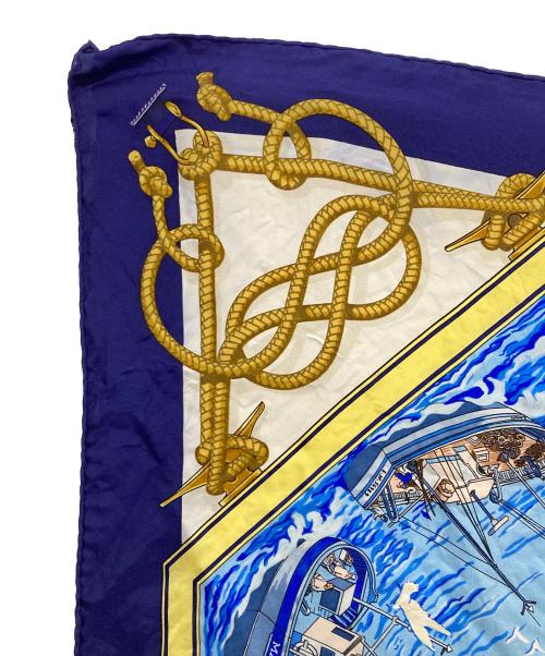 HERMES（エルメス）HERMES (エルメス) RETOUR DE PECHE 漁船の帰　シルクスカーフ ブルーの古着・服飾アイテム