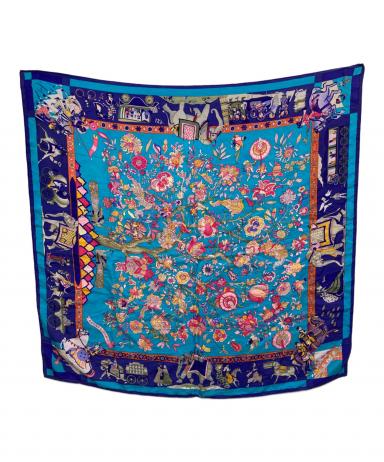 希少 エルメス カレ 眩惑のインド fantaisies indiennes エルメスHERMES カレ90 眩惑のインド スカーフ 紫他 (K-126969)