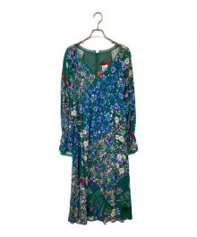 MAX&Co.（マックスアンドコー）の古着「フラワープリントVネックワンピース」｜グリーン