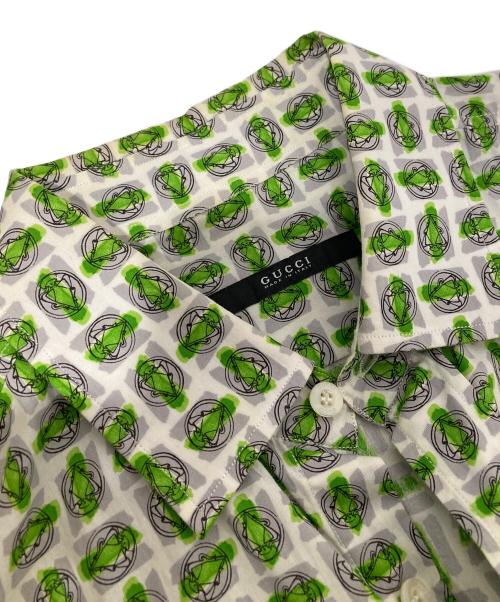 GUCCI（グッチ）GUCCI (グッチ) 総柄　レギュラーカラーシャツ All-over pattern shirt グリーン サイズ:40の古着・服飾アイテム