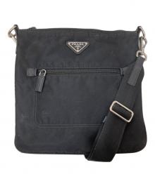 PRADA（プラダ）の古着「三角ロゴ トライアングルプレート ナイロンナイロンショルダーバッグ　1BH716」｜ブラック