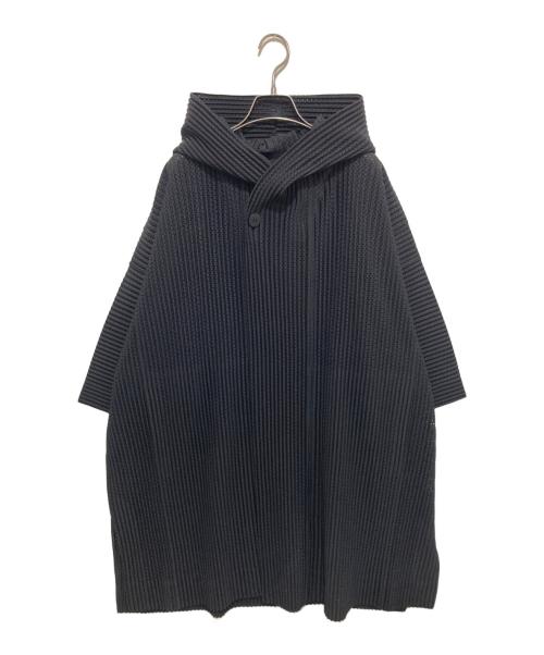 HOMME PLISSE ISSEY MIYAKE（オム プリッセ イッセイ ミヤケ）HOMME PLISSE ISSEY MIYAKE (オム プリッセ イッセイ ミヤケ) メッシュプリーツ フーデッドガウンコート　HP91JA149 ブラック サイズ:SIZE 1の古着・服飾アイテム