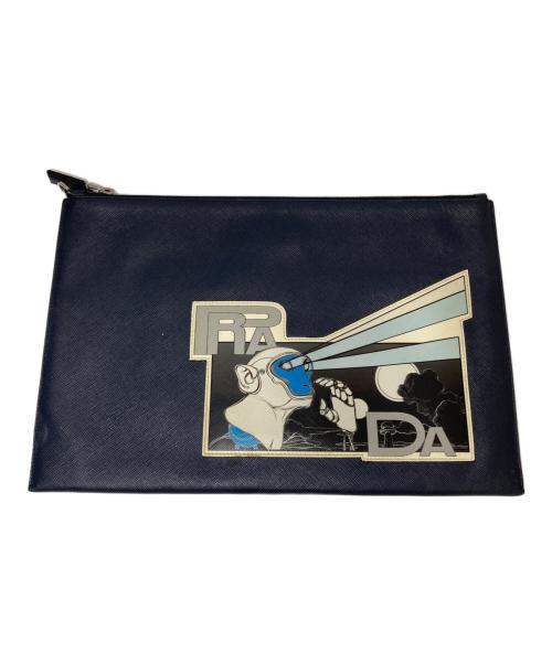 PRADA（プラダ）PRADA (プラダ) MONKEY ROBOT CLUTCH モンキーロボットクラッチバッグ 三角プレート ネイビーの古着・服飾アイテム