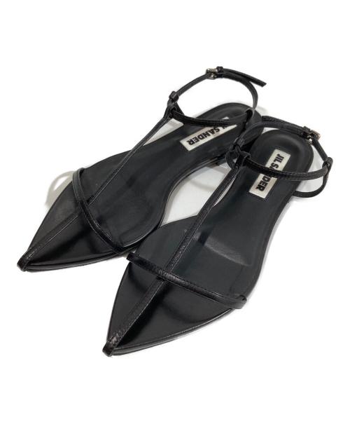 JIL SANDER（ジルサンダー）JIL SANDER (ジルサンダー) レザー ポインテッドトゥ ナローストラップ フラットサンダル ブラック サイズ:35の古着・服飾アイテム