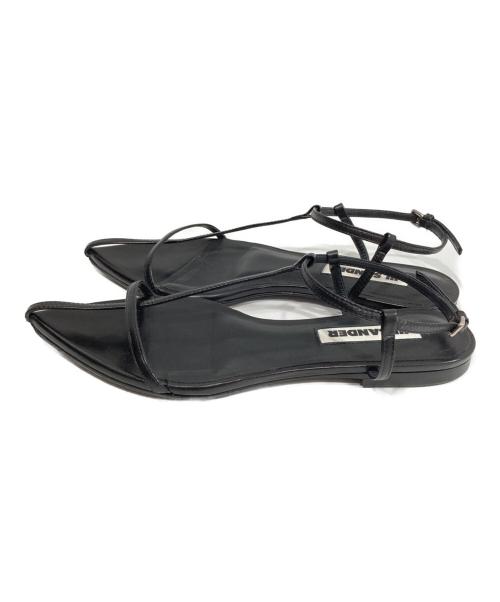 JIL SANDER（ジルサンダー）JIL SANDER (ジルサンダー) レザー ポインテッドトゥ ナローストラップ フラットサンダル ブラック サイズ:35の古着・服飾アイテム