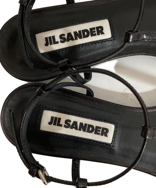 JIL SANDER（ジルサンダー）JIL SANDER (ジルサンダー) レザー ポインテッドトゥ ナローストラップ フラットサンダル ブラック サイズ:35の古着・服飾アイテム